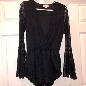 Black Lace Longsleeve Romper
